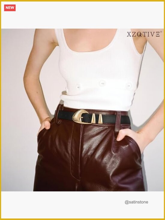 Faux Leather Belt with Gold Buckle for Jeans Dress Pants main image 7